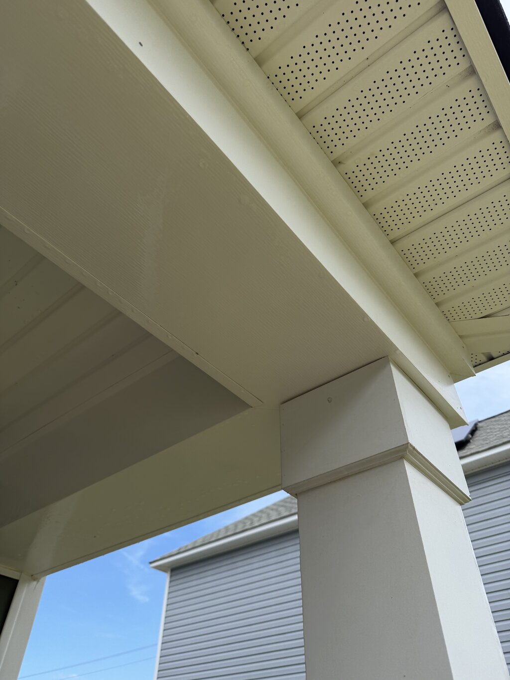 Overhead surface after soft washing — staining removed