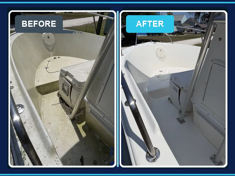 Boat soft washing before and after